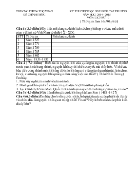 Kỳ thi chọn học sinh giỏi cấp trường năm học 2014 - 2015 môn lịch sử 10
